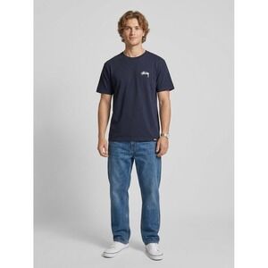 Stussy Navy Blue Embroidered Script Logo Cotton T-Shirt Mens Size Large